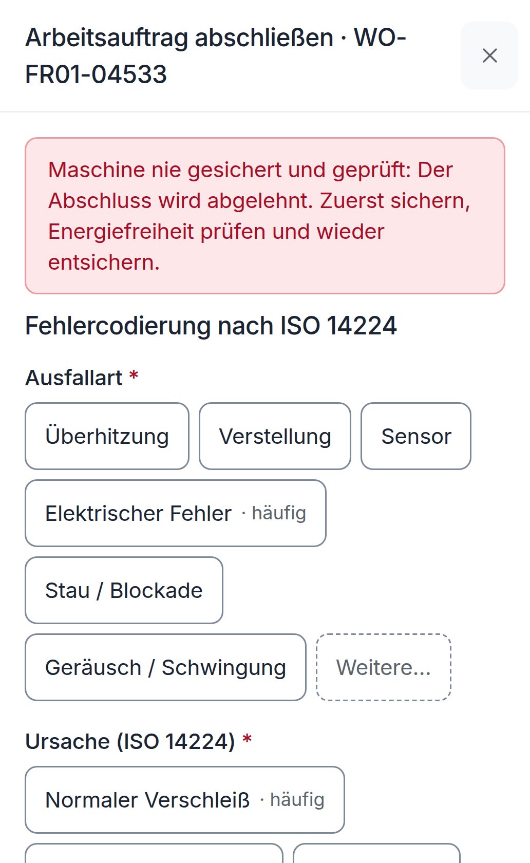 Telefon des Technikers: „Maschine nie gesichert und geprüft: Der Abschluss wird abgelehnt.“